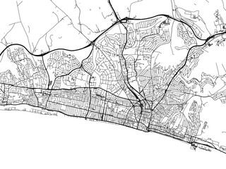 A vector road map of the city of  Brighton in the United Kingdom on a white background.