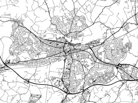 A vector road map of the city of  Reading in the United Kingdom on a white background.