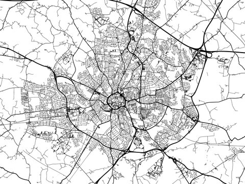 A vector road map of the city of  Coventry in the United Kingdom on a white background.