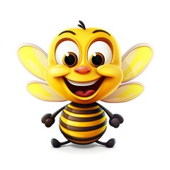 Bumblebee cartoon with smiley face on white background 