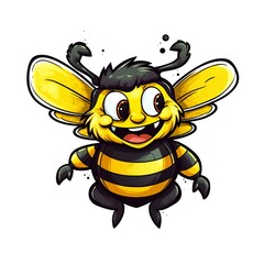 Fototapeta premium Bumblebee cartoon with smiley face on white background 