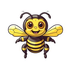 Bumblebee cartoon with smiley face on white background 