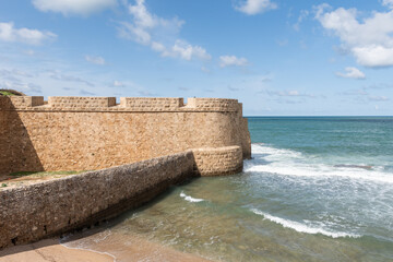 Sea walls on the Mediterranean coast in Acre, Israel