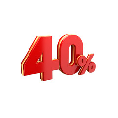 3d red percentage sign 40% on white background