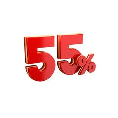 3d red percentage sign 55% on white background