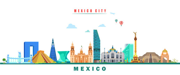 Famous landmark of mexico city travel design color vector - 610616810
