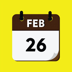 icon isolated on white, new calender, 26 february icon, calender icon