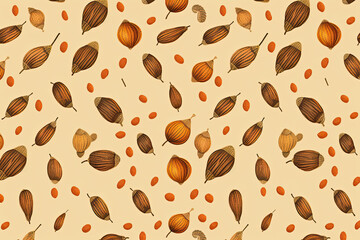 autumn pattern background with acorns and autumn leaf. Ai generative