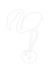 Outline flamingo vector illustration isolated on white background. Exotic tropical bird. Zoo animal collection. Cute cartoon character. Decoration element. Flat design. White background. Isolated..