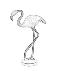 Fototapeta premium Outline flamingo vector illustration isolated on white background. Exotic tropical bird. Zoo animal collection. Cute cartoon character. Decoration element. Flat design. White background. Isolated..