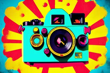 Obraz premium Capture unforgettable moments in this whimsical pop art style for a retro-inspired camera - generative ai