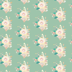 Vector seamless half-drop pattern, with flowers