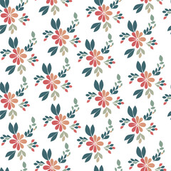Vector seamless half-drop pattern, with flowers