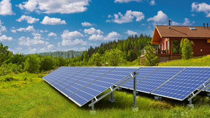 Photovoltaic panels. Solar generators. Mini power plant for home. Large country villa. Photovoltaic...