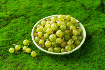Fresh small sour berries on a natural green background