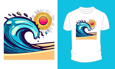 Vector graphic t-shirt design, with wave