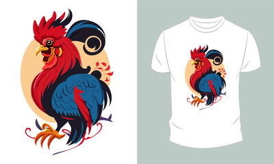 Vector graphic t-shirt design, with rooster