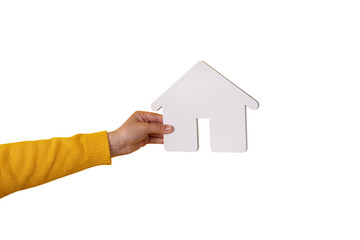 house in hand isolated on transparent background, concept of buying a home on credit