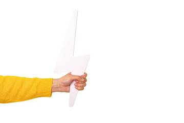 hand holding lightning bolt isolated on transparent background