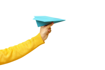 hand holding paper plane isolated on transparent background