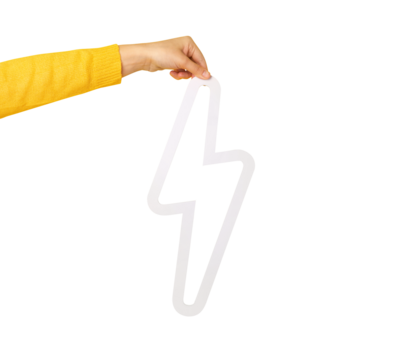 hand holding lightning bolt icon isolated on transparent background