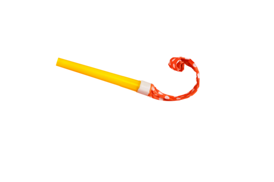 levitating whistle isolated on transparent background, birthday celebration and party concept