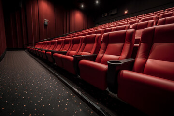 Movie Theater seats in a modern cinema in the United States,