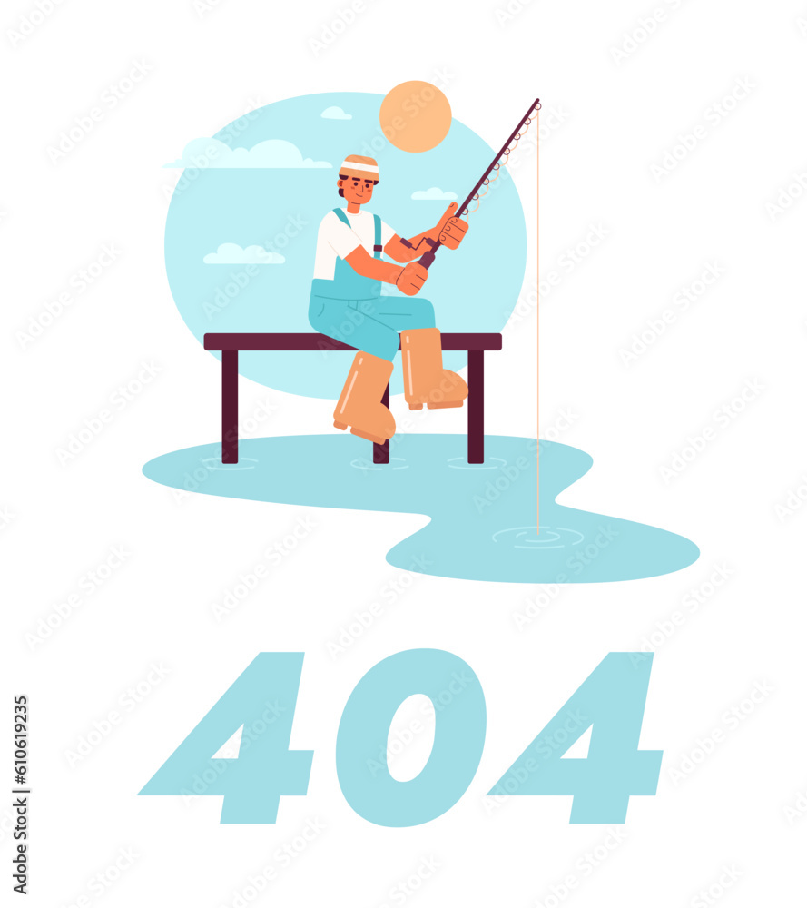 Poster fishing in morning vector empty state illustration. editable 404 not found for ux, ui design. fisher
