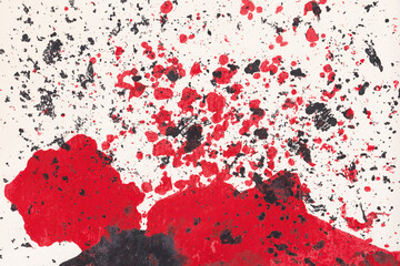 Farbkleckse Blutbad rot schwarz gemalt auf hellem Untergrund Hintergrund Effekt 