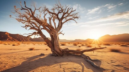 Dry tree in the middle of the desert. Generative AI