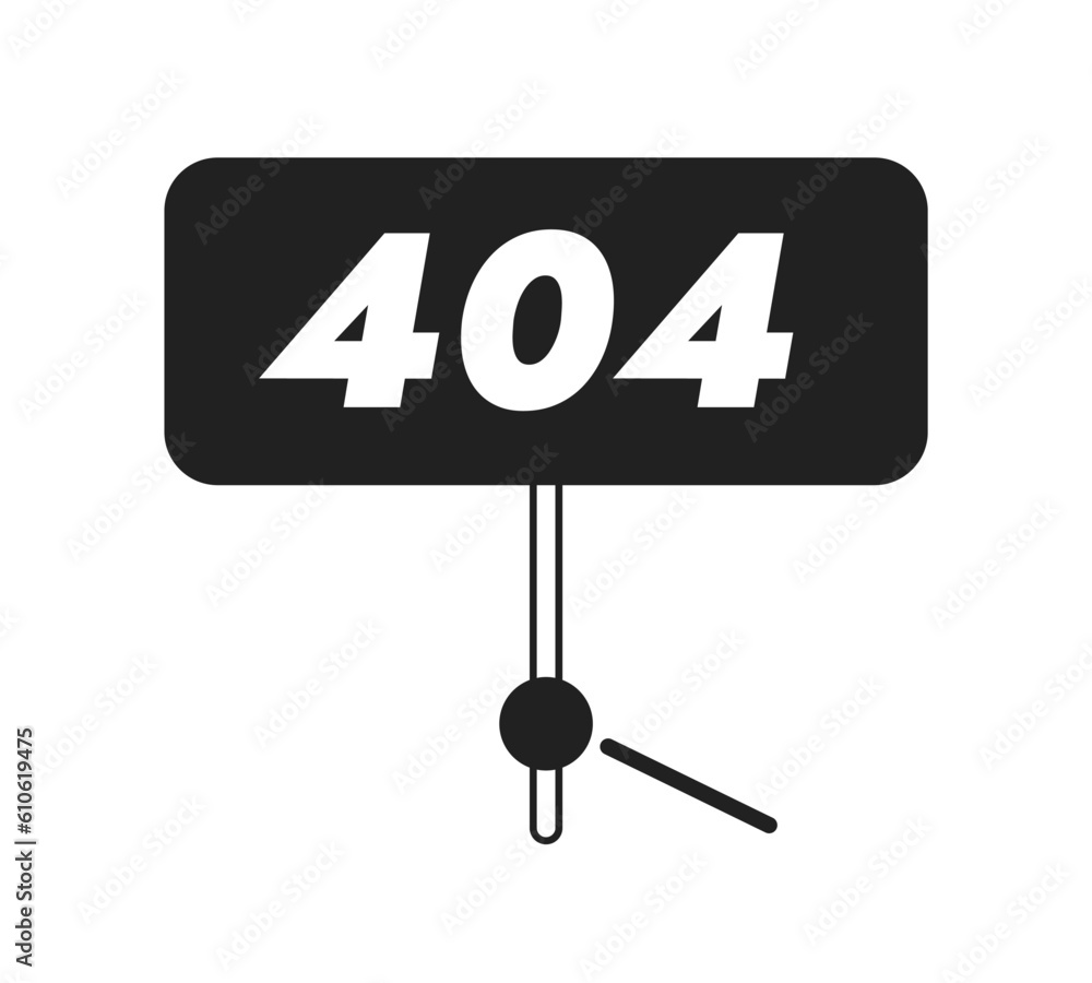 Poster holding 404 error sign vector bw empty state illustration. editable not found page for ux, ui design