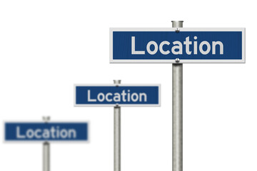 Obraz premium Location on blue street signs for real estate