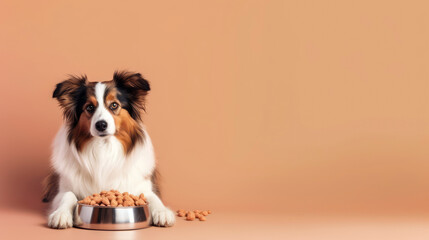 Happy dog with delicious pet food. Generative AI