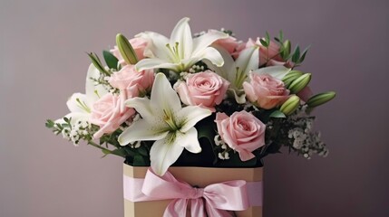 Obraz na płótnie Canvas Surprise your loved ones with a gift box decorated with flowers generated by AI
