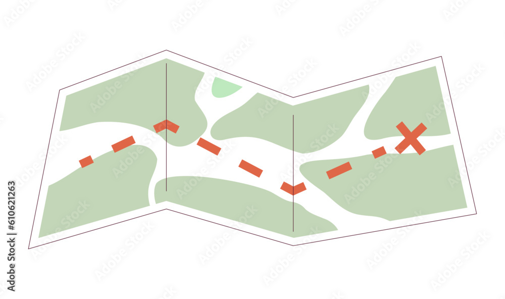 Poster destination map semi flat colour vector object. tracking route. hiking trail map. orienteering. edit
