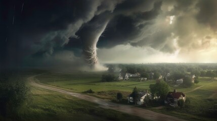Intense and violent image of a tornado as a natural force and threat generated by AI