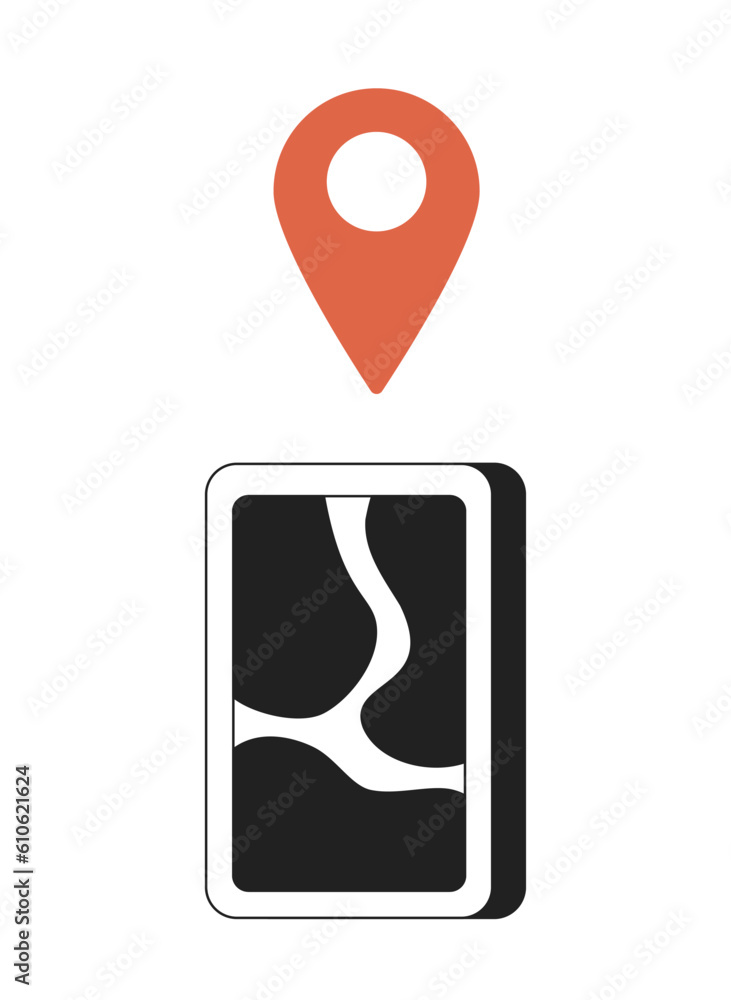Poster mobile navigation monochrome flat vector object. gps map route navigator. online tracking. editable 