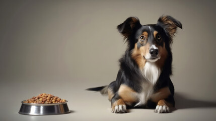Happy dog with delicious pet food. Generative AI