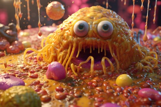 huge heap of spagetti with a scary spagetti-monster in a middle, ai tools generated image