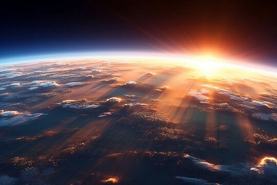 Sunrise over Earth from Space.