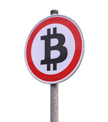 3d Illustration - Verkehrsschild - Verbot - Bitcoin - Freisteller - Freigestellt