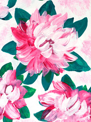 Abstract  pink  flowers, original hand drawn, impressionism style, color texture, brush strokes of paint,  art background.