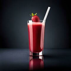 Strawberry juice in glass with straw. Generative AI.