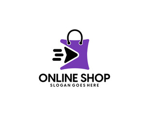 Online Shop Logo designs Template. Illustration vector graphic of pointer arrow and shop bag combination logo design concept. Perfect for Ecommerce,sale, discount or store web element. Company emblem