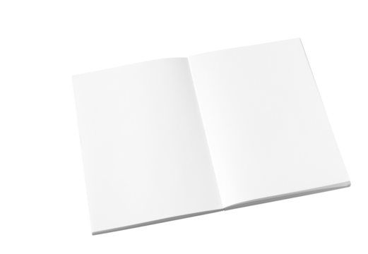 White blank spread notebook clipping viewed from an oblique angle