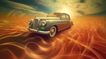 Fototapeta na wymiar a car driving through a desert. Generative AI Art.