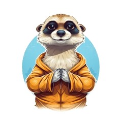 Happy meerkat mongoose cartoon on white background Generative AI