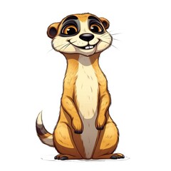 Obraz premium Happy meerkat mongoose cartoon on white background Generative AI