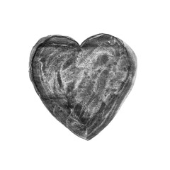 black heart Hand drawn Illustration of black and white watercolor heart with splash closeup on white background,black heart