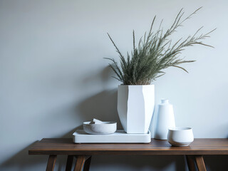 Modern white ceramic vase with dry